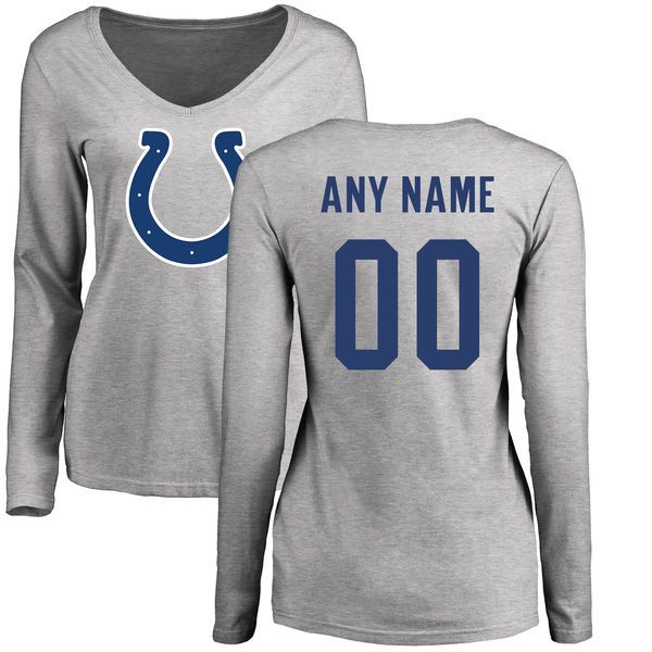 Women Indianapolis Colts NFL Pro Line Ash Custom Name and Number Logo Slim Fit Long Sleeve T-Shirt